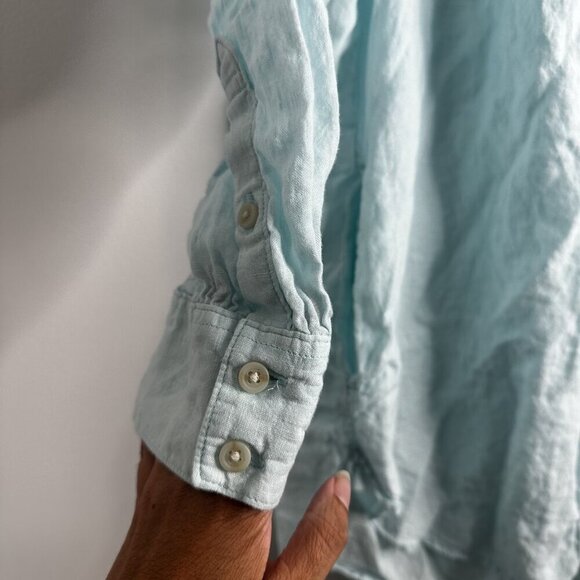 Lands End Shirt Dress Womens 1X Blue Linen Tunic Button Front Pockets Coastal - Picture 4 of 11